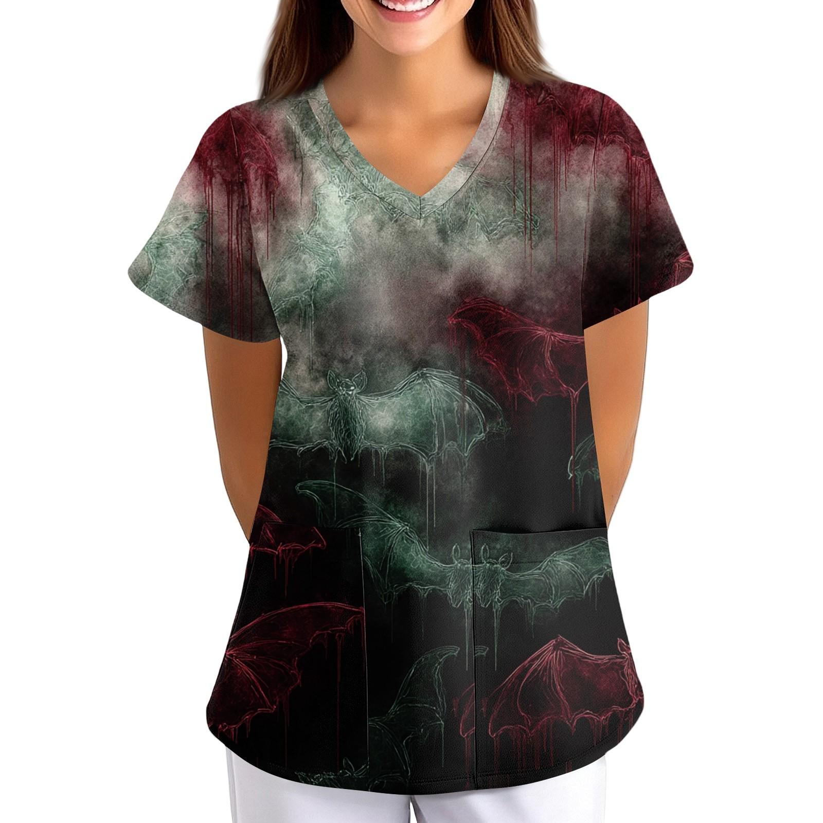 

Женская Хэллоуинская Принтованная Свободная V-образная Горловина Карман Короткий Рукав Форма Форма L