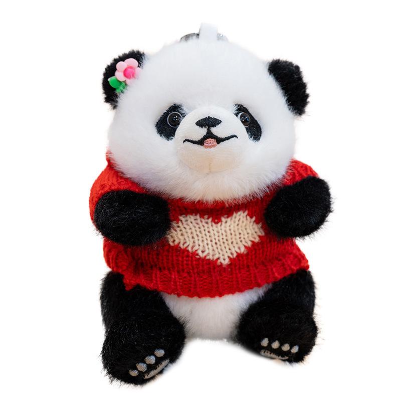 Cute Panda Mobile Phone Clip Plush Pendant Flower Toy Children's Gift Grab 4 Inch Doll Activity Gift Doll