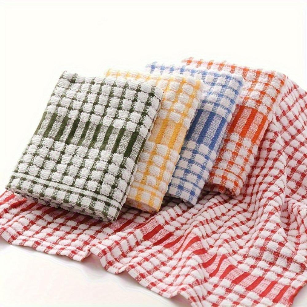 5 Piece Absorbent Plaid Dish Towels Reusable Kitchen Cleaning Cloths, Soft Woven Material for Drying Dishware and Cleaning Surfaces, Kitchen Towels.