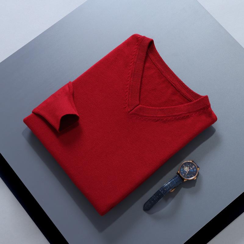 Men S V Neck Loose Fit Solid Color Long Sleeve Knit Sweater