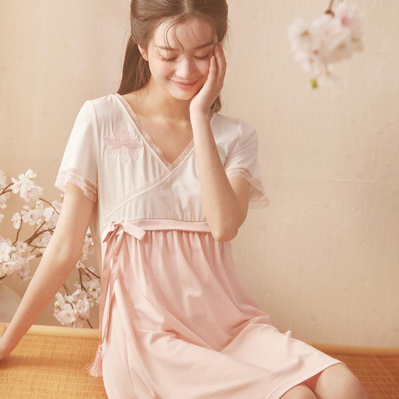 Explosive Hanfu Nightdress Women'S Summer Short-Sleeved Explosive National Style Antique Sweet Girl Nightdress