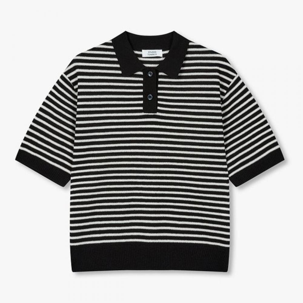 Studio Tomboy Stripe Collar Pullover 9176352971 blacks/OS