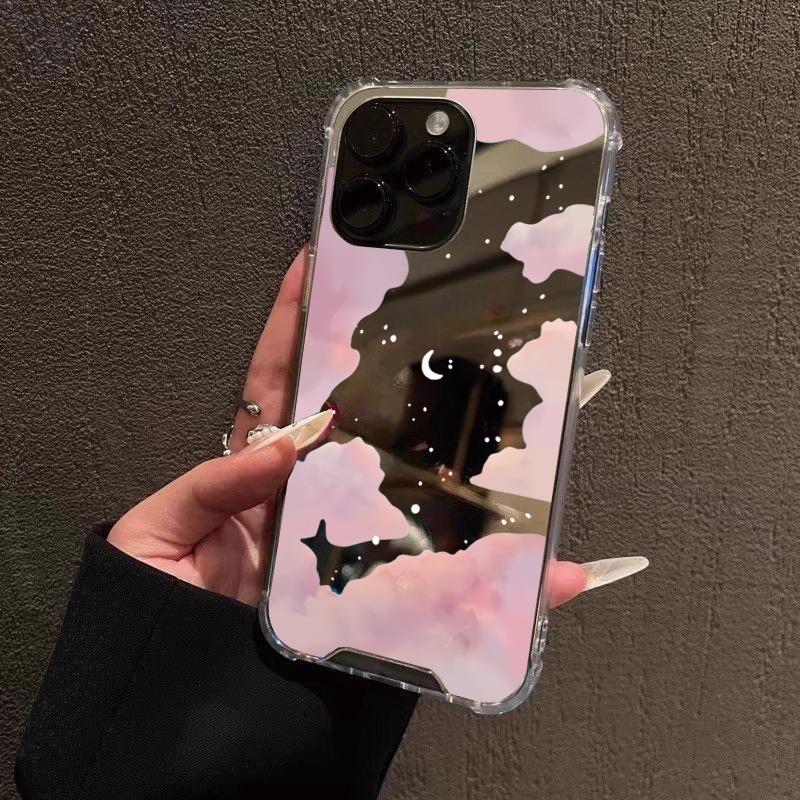 Colorful Moon Heart Pattern Phone Case For iPhone 16 15 14 13 12 11 Pro Max XS X XR 7 8 Plus SE2 Make Up Mirror Shockproof Cover