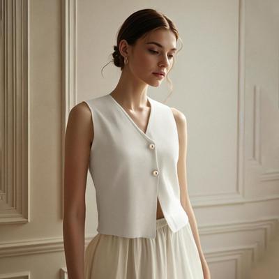 Women's Summer V Neck Vest Button-up Sleeveless Suit Jacket Waistcoat Casual Business Blazer Vest Top