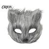 Adjustable Fox Face Mask Long Fur White Half Mask, Halloween Masquerade Cosplay Elegant Fairy for Ancient Style Photoshoot Party Performance