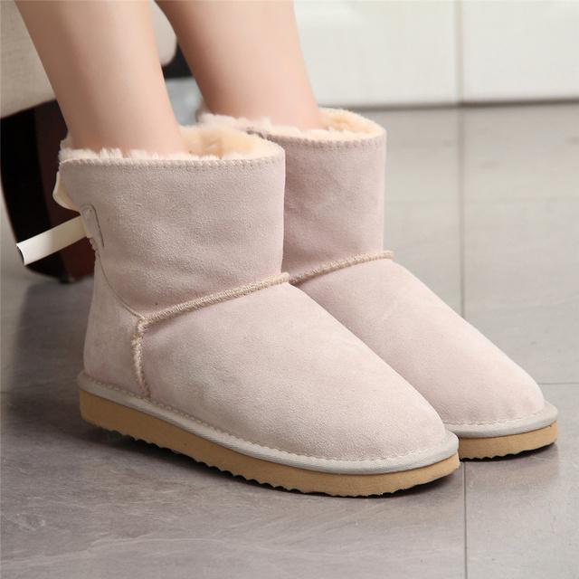 New Fashion Able Women Warm Snow Boots Winter Boots Genuine Cowhide Leather Women Boots Ankle Boots Fur Shoes Size 34 -43