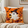 Halloween Cute Ghost Black Cat Cushion Cover Organic Short Plush Cushion Covers Machine Washable Wrinkle-Resistant Soft Durable