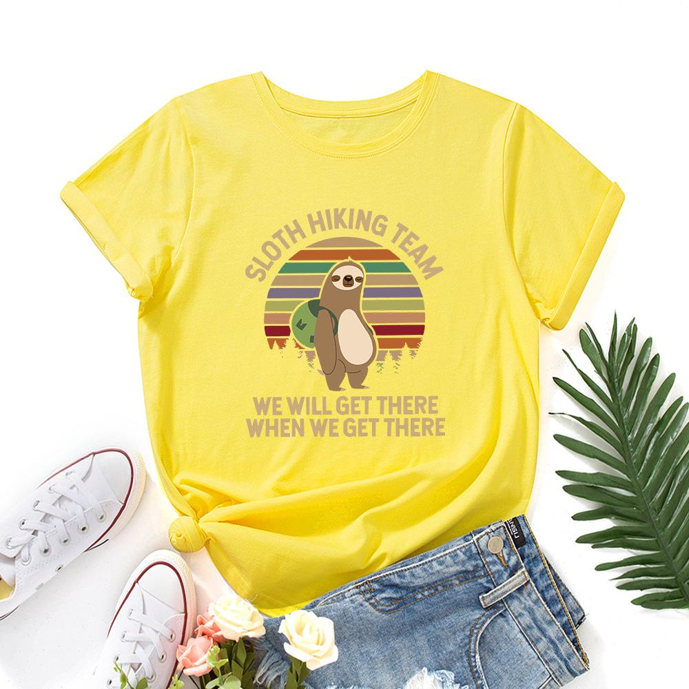 

Backpack Sloth Print Loose Round Neck Pure Cotton Short Sleeved T-shirt Women s T-shirts 3XL