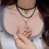 Punk Multi-Layer Cross Necklace Spicy Girl Vintage Beaded Long Cross Pendant Hip-pop Personalized Chain Long Necklace