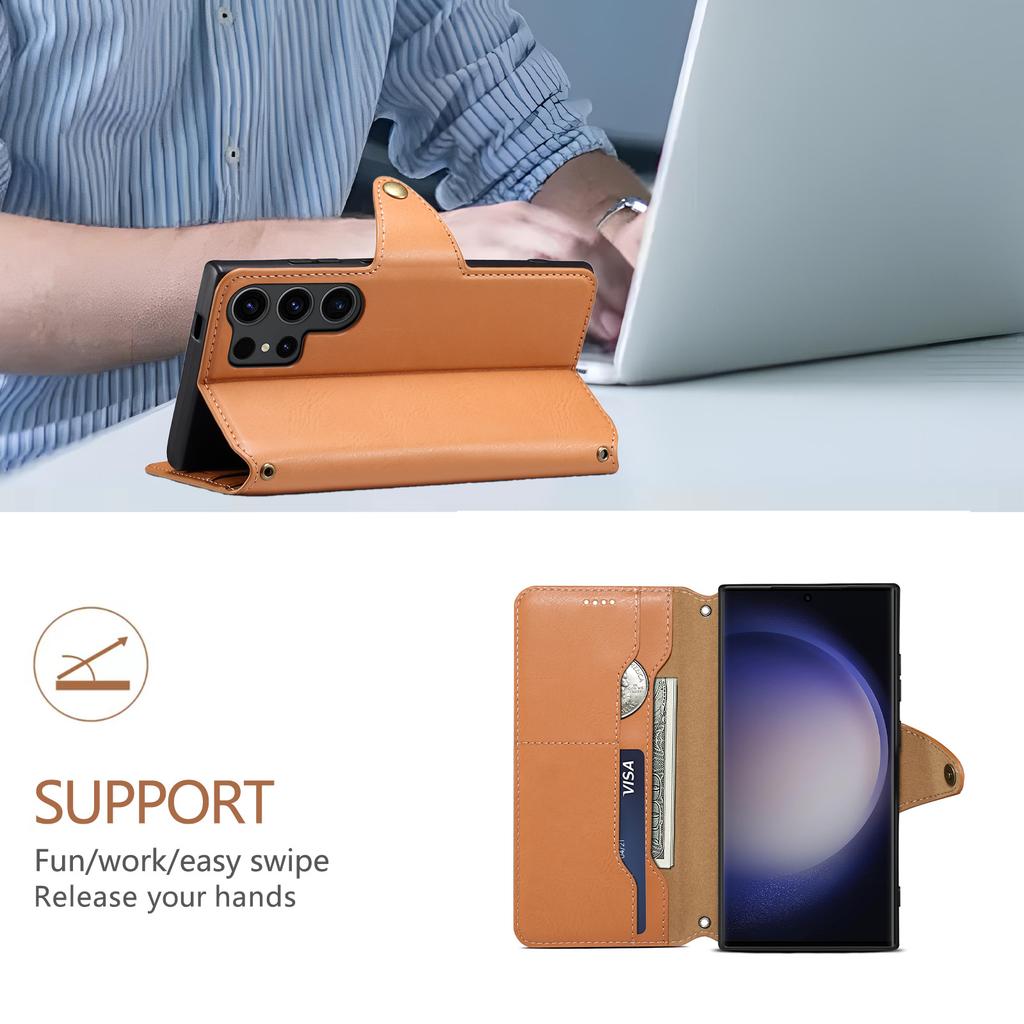 Leather Phone Case for Samsung Galaxy S26 Ultra S25 Edge S24 Plus S23 Fe S21 Metal Buckle Card Slot Wallet Holder Flip Cover