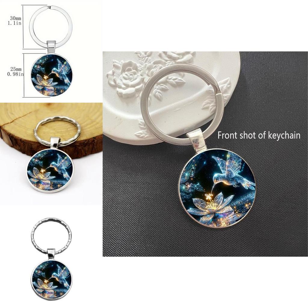 Moderne minimalistische Kolibri und Blume Anhänger Schlüsselanhänger aus Glasmaterial für Geschenke und Partydekoration