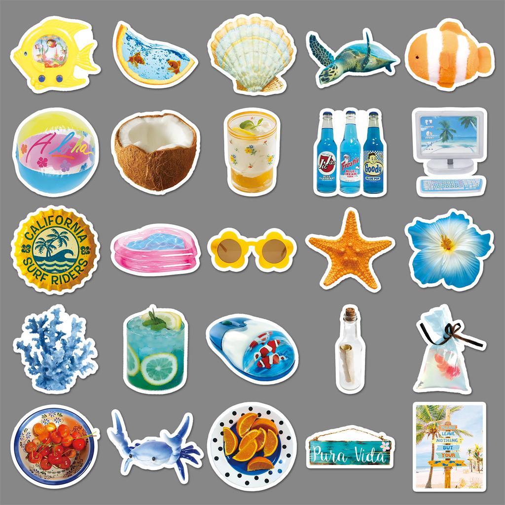 50 Beach Ins Style Graffiti Aufkleber Personalisiert Klein und Frisch Sommerdekoration Handyhülle Notizbuchaufkleber