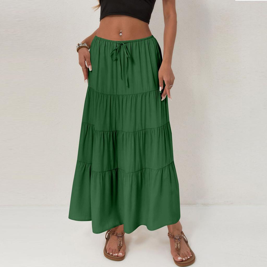 Damen Baumwollrock Hohe Taille Elastischer Bindegürtel Großer Schwingrock Europäischer Und Amerikanischer Lockerer Gespleißter Langer Rock Für Damen