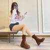 Brown Short Boots Women's 2025 Muffin Thick-soled Medium Tube Martin Boots Spring and Autumn Single Boots Thick Heel Thin Cigarette Tube Boots Incr