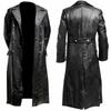 Gabardina clásica de cuero negro para oficial de uniforme masculino