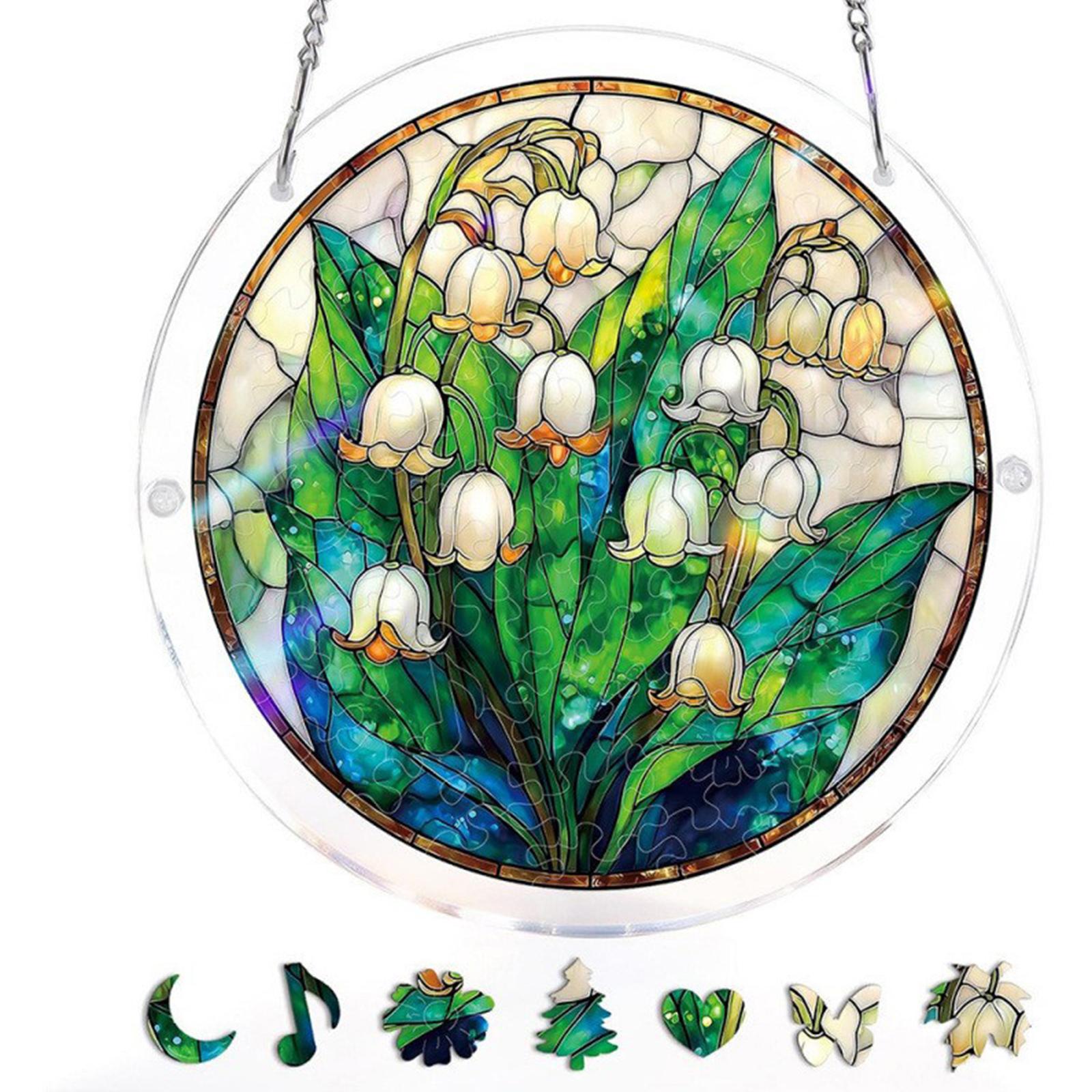 Acrylic Round Jigsaw Puzzle Suncatcher with Chain Hanging Puzzle Suncatchers for Home Garden Party Wedding Housewarming Gifts