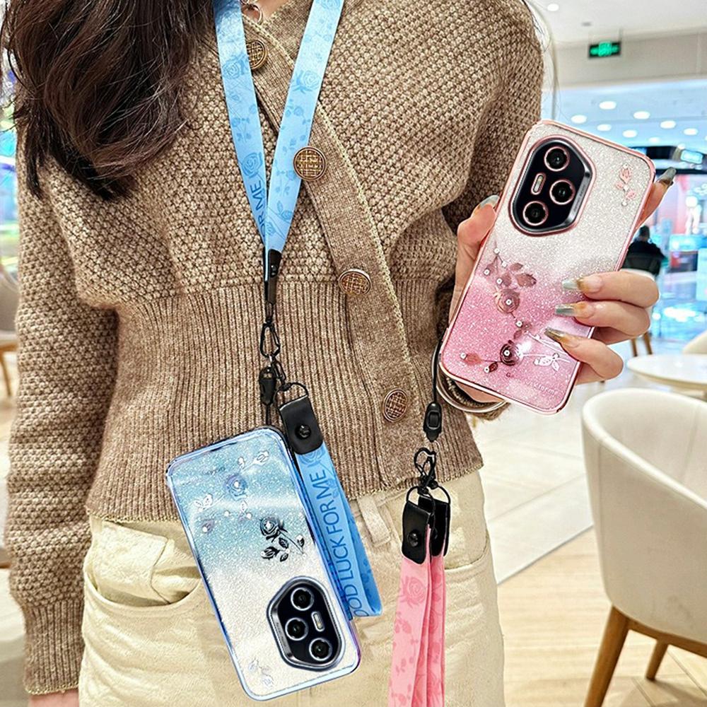 KADEM For Honor 400 Pro 5G (Global) Case Flower Pattern TPU Gradient Phone Cover with Lanyards
