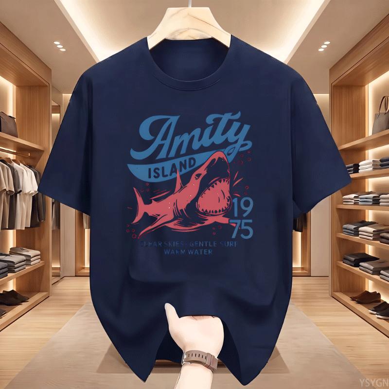 Unisex S Short Sleeve T Shirt Amity Island 1975 Shark Vintage Movie Graphic Print Crew Neck Tee Summer Casual Tops Male Soft Shirt
