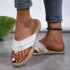Flip Over Flat Bottomed Clip On Foot Plus Size Hemp Rope Flip Flops for Women, Comfortable Flat Bottomed Canvas Slippers for Women