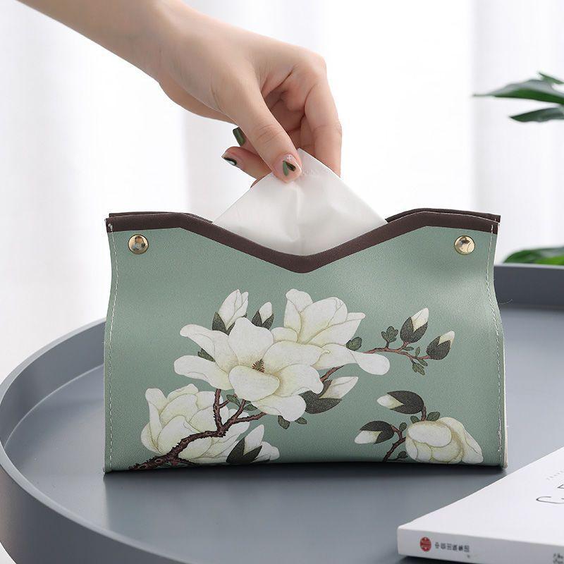 PU leather tissue box cover, modern floral print tissue bag, perfect for bathroom, office, car, outdoor tent, dining table