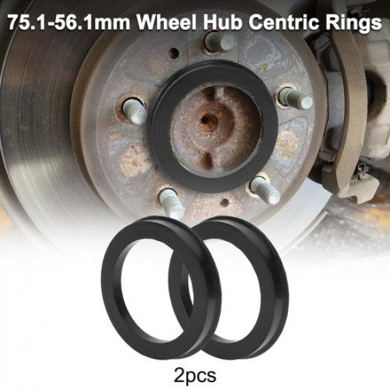OD 75.1mm to ID 56.1mm Car Wheel Hub Centric Rings Black Polycarbonate 2 Pcs