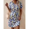 Women's Elegant V-neck Short Sleeve Print Dress, Lace-up Waist Cinched European American Style Casual Party Dress