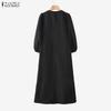 ZANZEA Abito Musulmano Casual da Donna con Scollo Rotondo, Manica Lunga Larga
