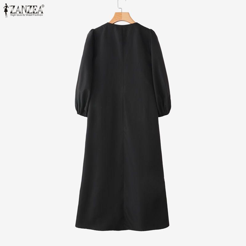 ZANZEA Abito Musulmano Casual da Donna con Scollo Rotondo, Manica Lunga Larga