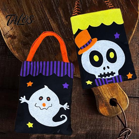 Decorative Halloween Accessory Candy Bags, Non-Woven Trick or Treat Tote Bags with Handles, Bulk Party Supplies Packaging Cute Black Cat Pumpkin Print
