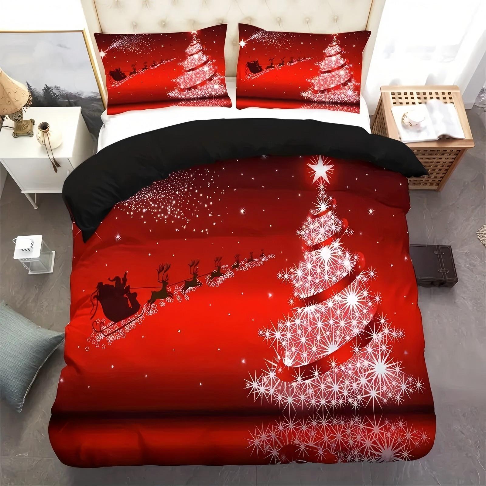 

Red Deer Snow Pine Tree Pattern 3D Printed Duvet Cover Set Cartoon Christmas Theme Quilt Cover Set Soft Comfortable Bedding Set 135x200cm 2pcs