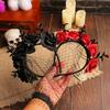 Elegant Rose and Tulle Hair Hoop for Halloween Festivities Adjustable Size Headband Comfortable Hairband Party Ornament