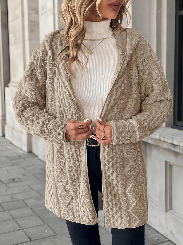 In-Stock Women's Hooded Zip-Up Jacket - Solid Color, Long Sleeve, Casual Fashion for Autumn/Winter