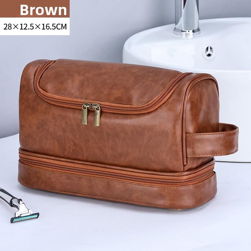 Men Double Layer Travel Toiletry Bag With Waterproof Pu Material For Business And Outdoor Use