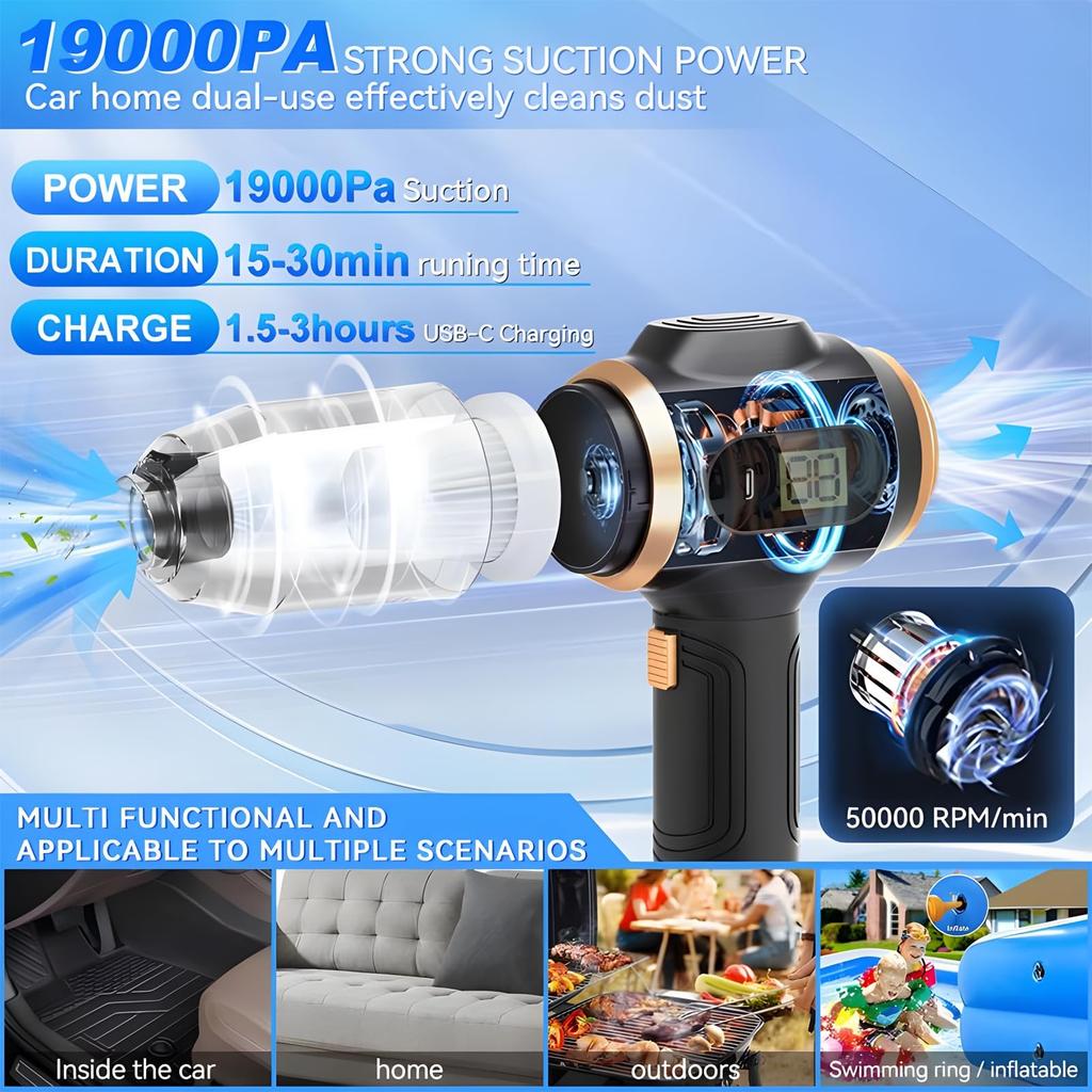 Handheld Cordless Car Vacuum Cleaner, 12000Pa High Power Portable Rechargeable Blower & Vacuum Handheld With Brushless Motor For Car Home Outdoor Use