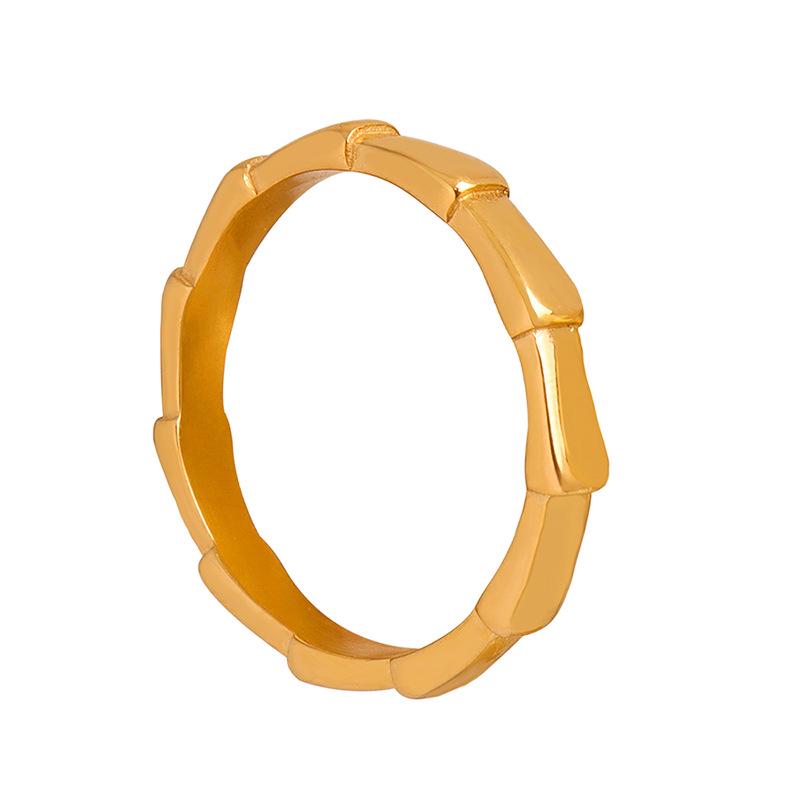 Hong Kong Retro Bamboo Titanium Steel 18K Gold Non-Fading Ring – Versatile Women's Summer Jewelry.