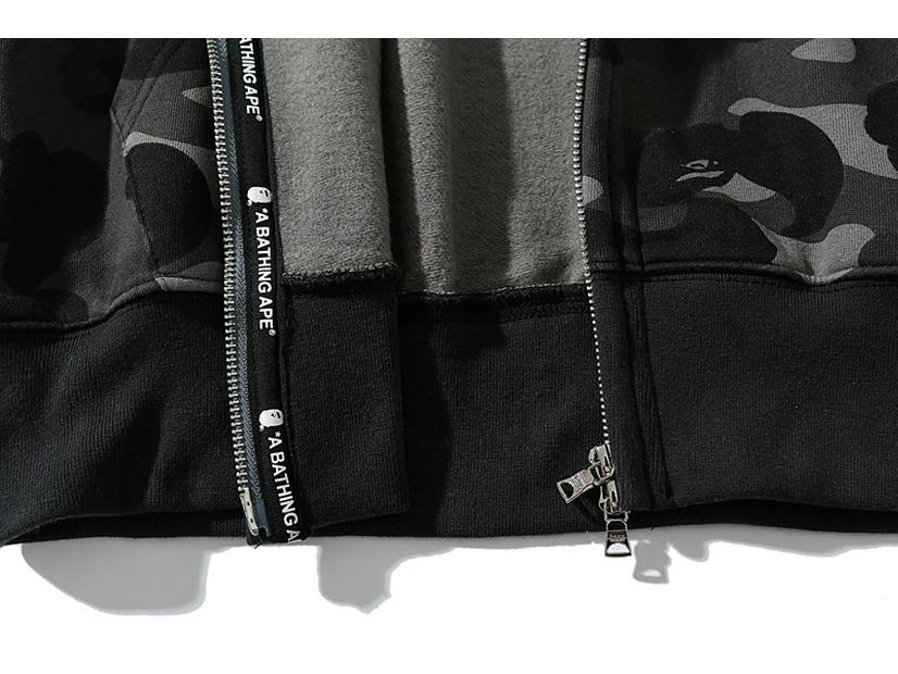 Camouflage Shark Tiger Head Double Hoodie Men's Winter Plush Zipper Jacket