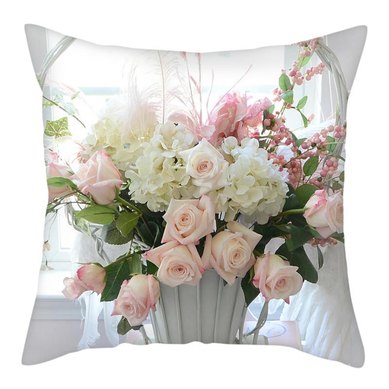 Capas de Almofada RZN Planta Flor Rosa Capas de Almofada Algodão para Quarto Sofá e Cadeira Capas de Almofada Decorativas 45*45cm