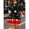 Holiday oriented Christmas Santa Claus and snowflake element plus size women's round neck long sleeved dress