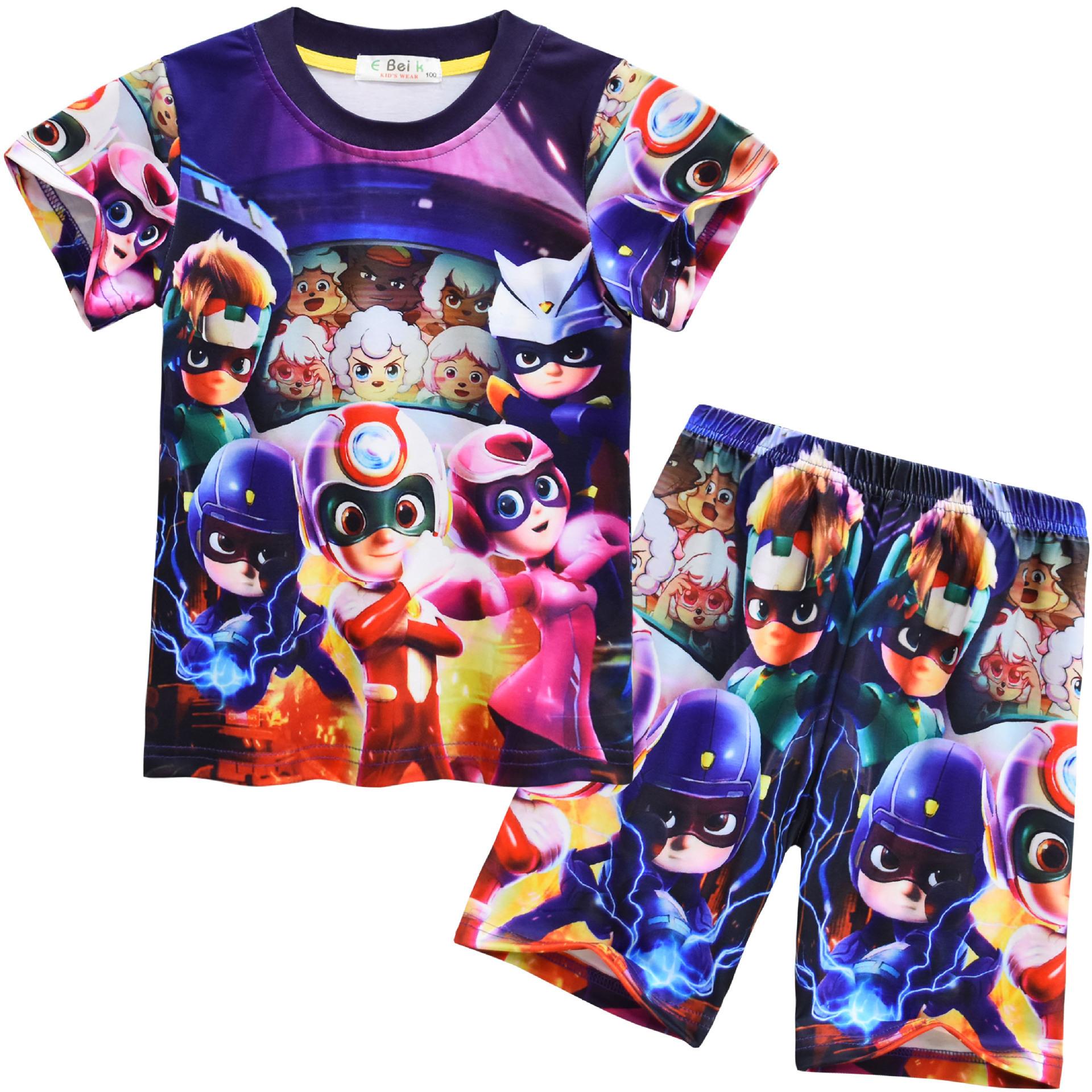 Cartoon Digital Printing Set, Children S Short-Sleeved Loungewear Set 9099 110