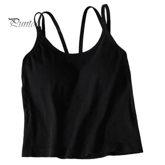 

Женский летний жилет с U-образным вырезом, без рукавов, с перекрещенными бретелями на спине, жилет, топы с подушечками на груди, облегающие однотонные топы, уличная одежда чёрный