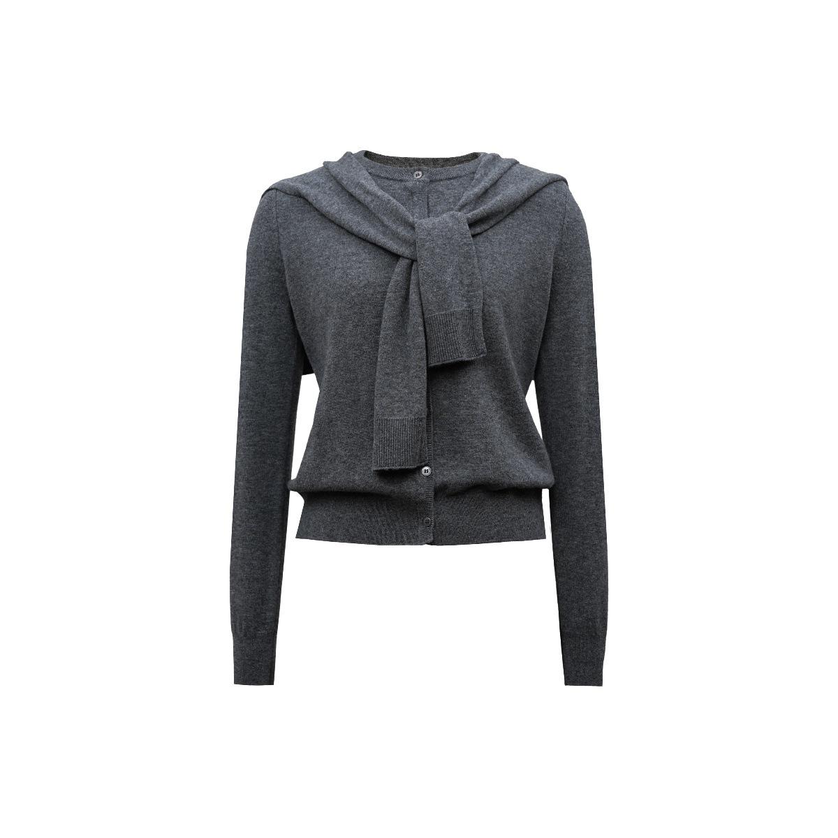 

Многоцветный кардиган-свитер из смесовой шерсти с эффектом двух предметов и круглым вырезом – Свободный крой, приталенный топ с длинным рукавом для женщин Medium темно-серого