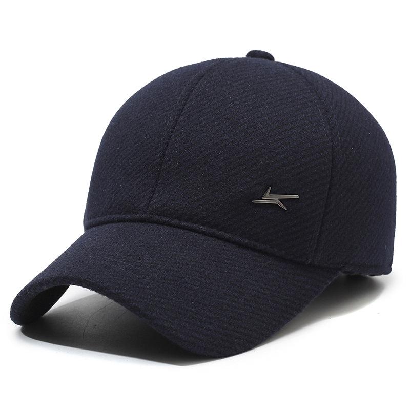 

Новая мужская кепка для людей среднего и пожилого возраста, зимняя шерстяная утолщенная термохлопковая шапка, ветрозащитная защита ушей для улицы, бейсболка Adjustable темно-синий