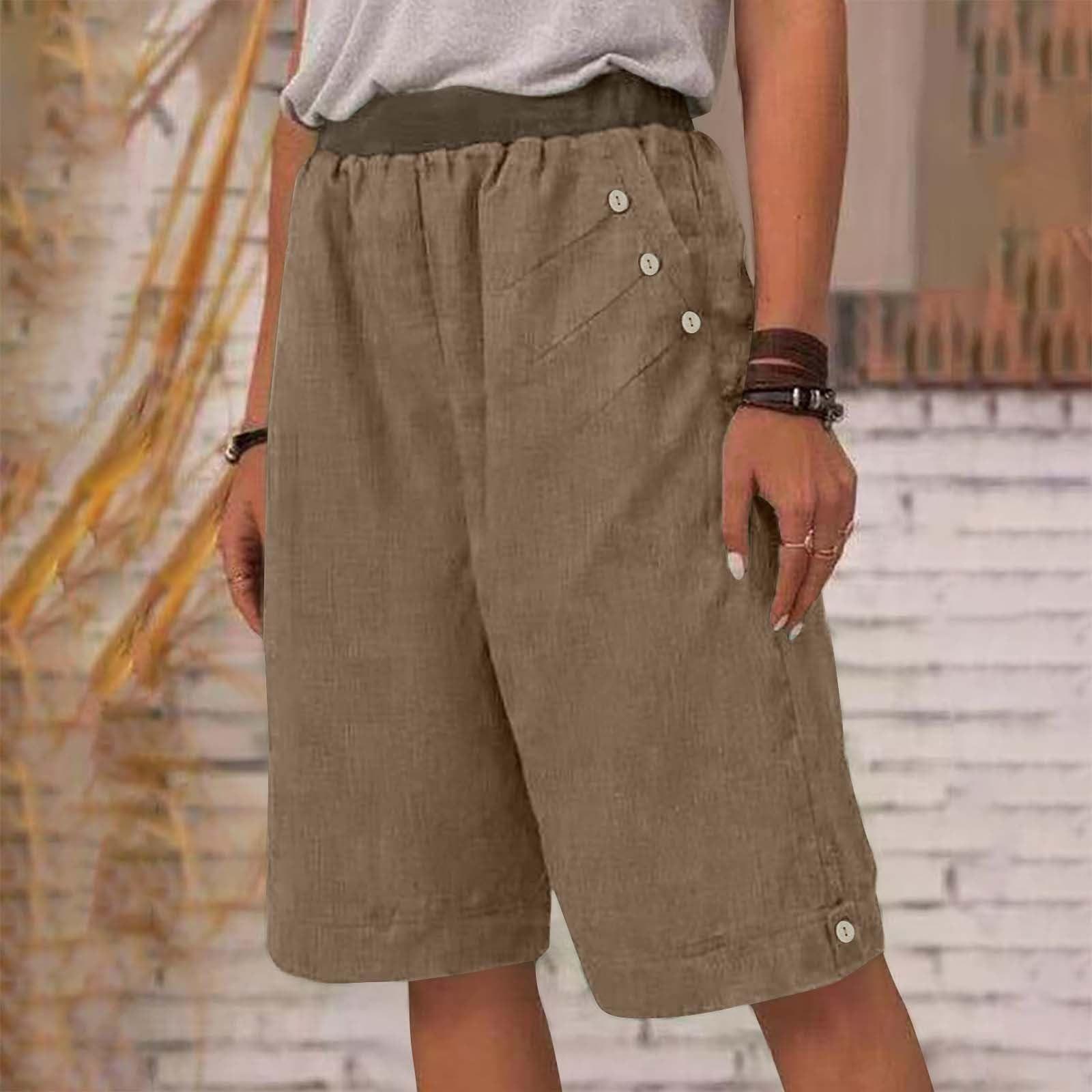 Women s Summer Shorts Color Cotton And Linen Fashion Loose High Waist Casual Shorts XL