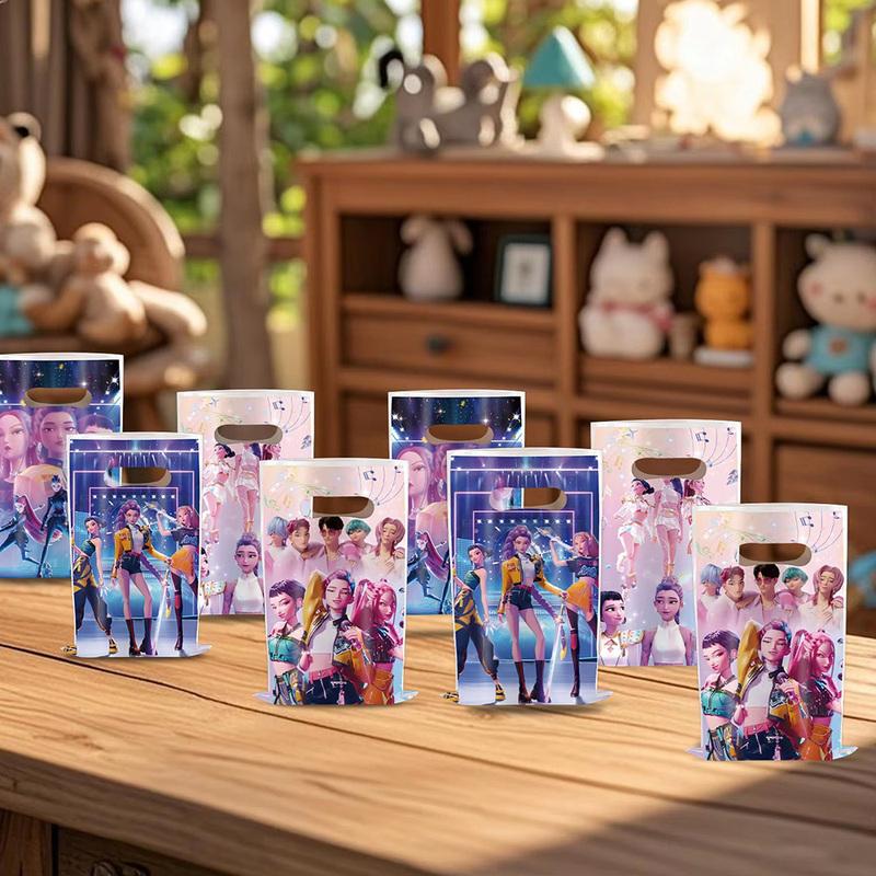 EE   10Pcs Kpop Demon Hunters Candy Paper Bag Gift Bag Loot Bag Cartoon Handbag Goody Bags For Kids Birthday Party Supplies