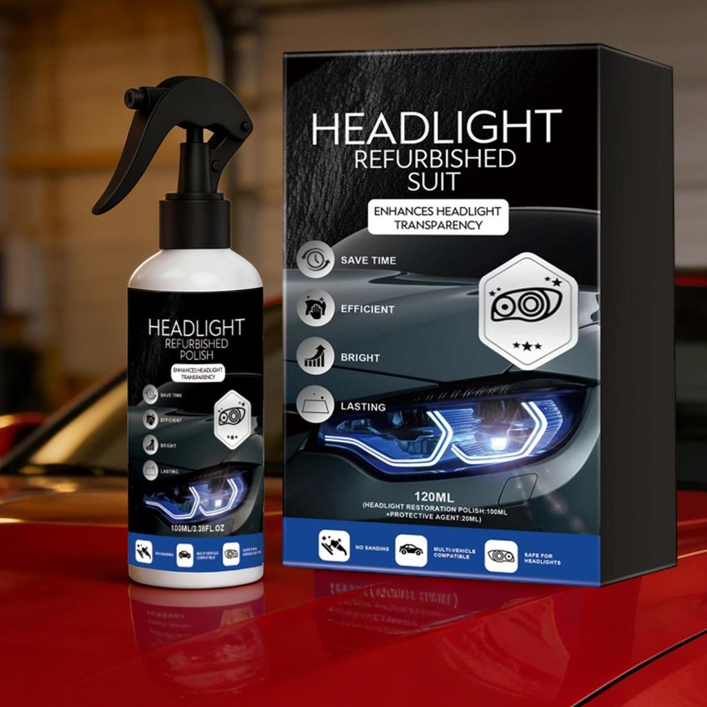Kit de Aerosol para Restauración de Faros de Coche Antioxidation Aclarador Eliminador de Rayones Reparación Limpieza Pulidor Líquido para Faros