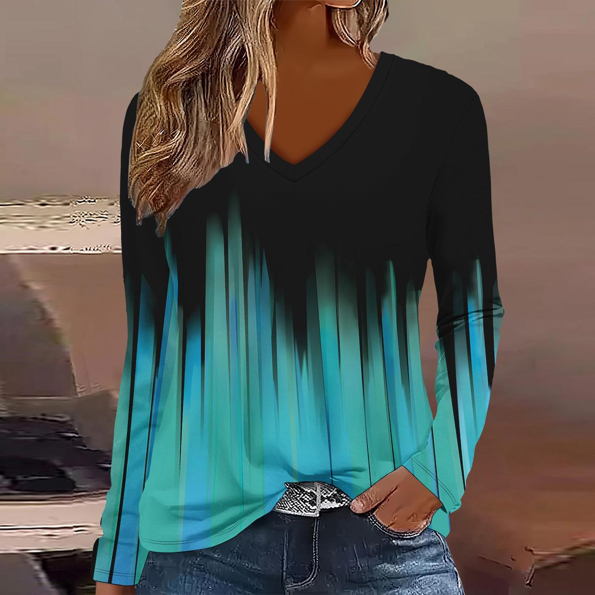 

Европейская и американская мода Женская элегантная футболка с V-образным вырезом и длинным рукавом 3XL