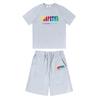 Mens Gradient Letter Embroidered Cotton Tee Shorts Set Streetwear Casual Outfit