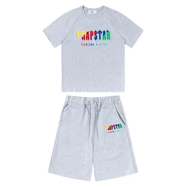 Mens Gradient Letter Embroidered Cotton Tee Shorts Set Streetwear Casual Outfit
