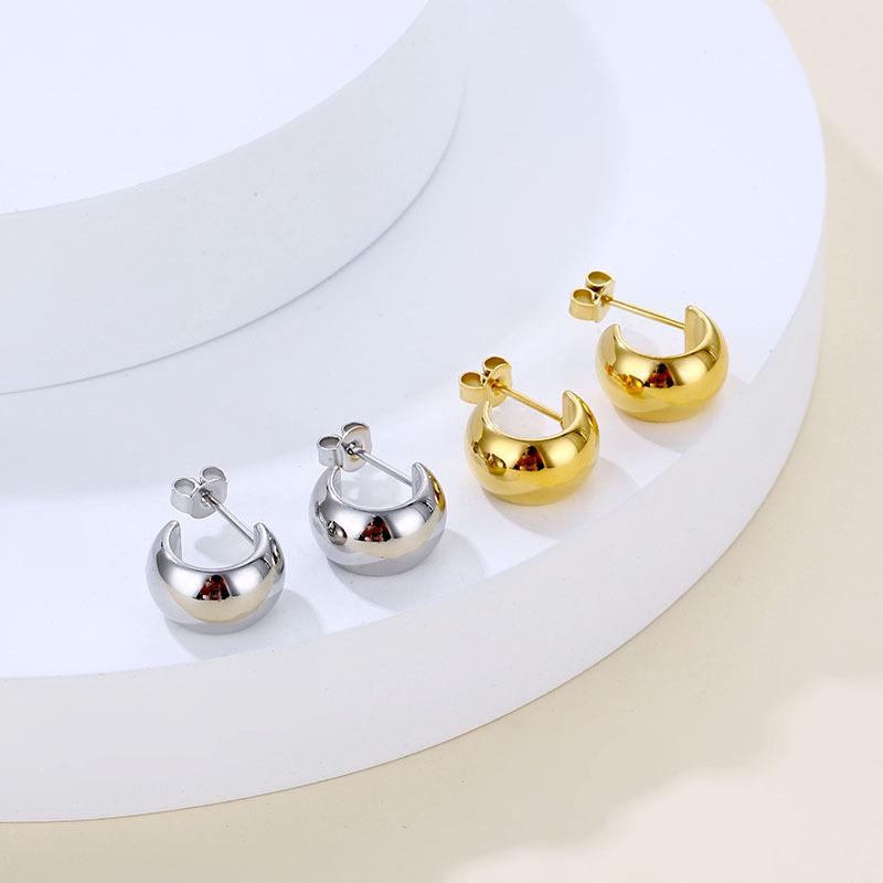 

Gold-Plated C-Shaped Minimalist Earrings - 2023 Stainless Steel Ear Studs, Versatile High-End Fashion 18K срібний