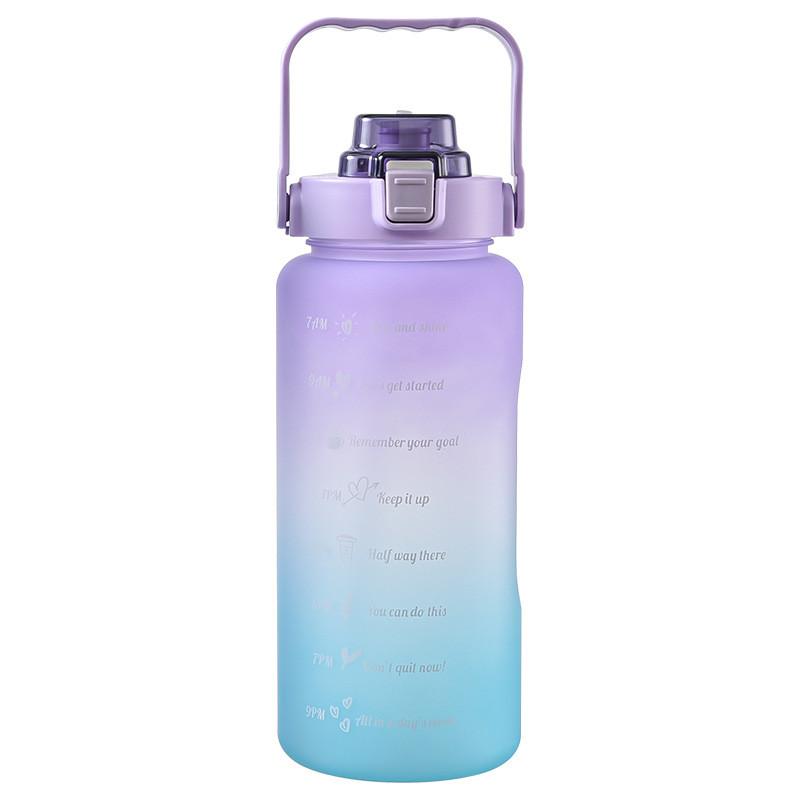 Large Capacity 2L Straw Water Bottle with Lid Reusable Plastic Portable Time Marker Leakproof Sports Cups Drinkware Tumbler